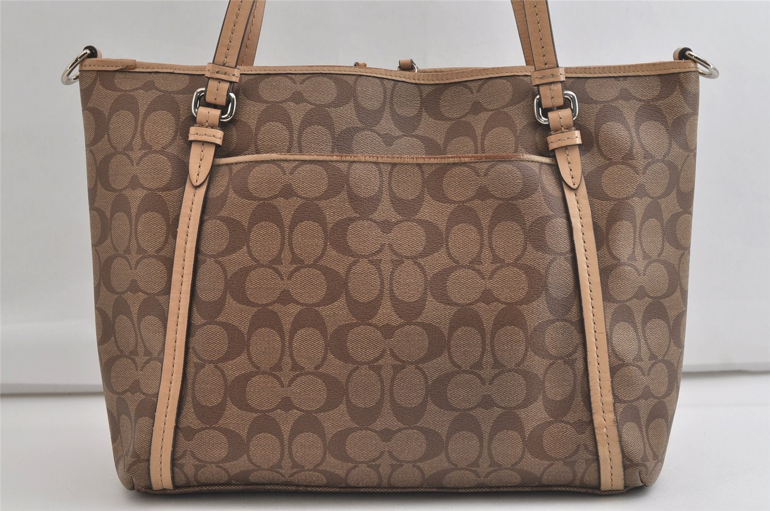 Authentic COACH Signature 2Way Shoulder Tote Bag PVC Leather F26186 Brown 4381K