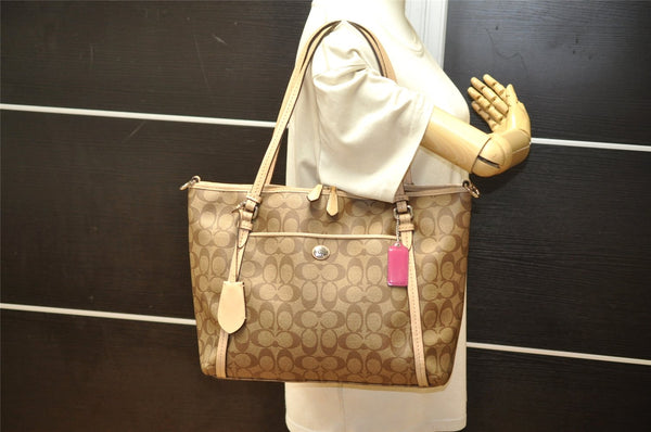 Authentic COACH Signature 2Way Shoulder Tote Bag PVC Leather F26186 Brown 4381K