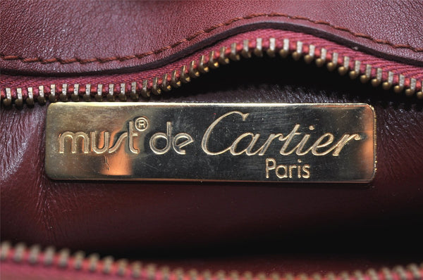 Authentic Cartier Must de Cartier Clutch Hand Bag Leather Bordeaux Red 4382K