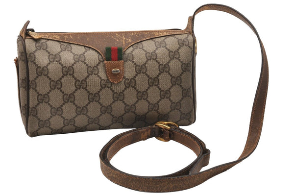Authentic GUCCI Web Sherry Line Shoulder Bag GG PVC Leather Brown Junk 4383J