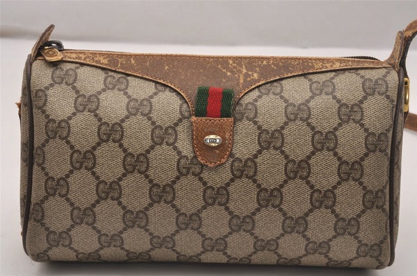 Authentic GUCCI Web Sherry Line Shoulder Bag GG PVC Leather Brown Junk 4383J