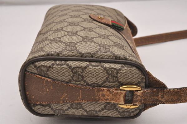 Authentic GUCCI Web Sherry Line Shoulder Bag GG PVC Leather Brown Junk 4383J