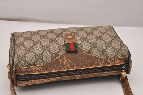 Authentic GUCCI Web Sherry Line Shoulder Bag GG PVC Leather Brown Junk 4383J