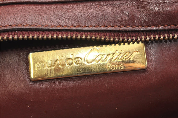 Authentic Cartier Must de Cartier Clutch Hand Bag Leather Bordeaux Red 4383K