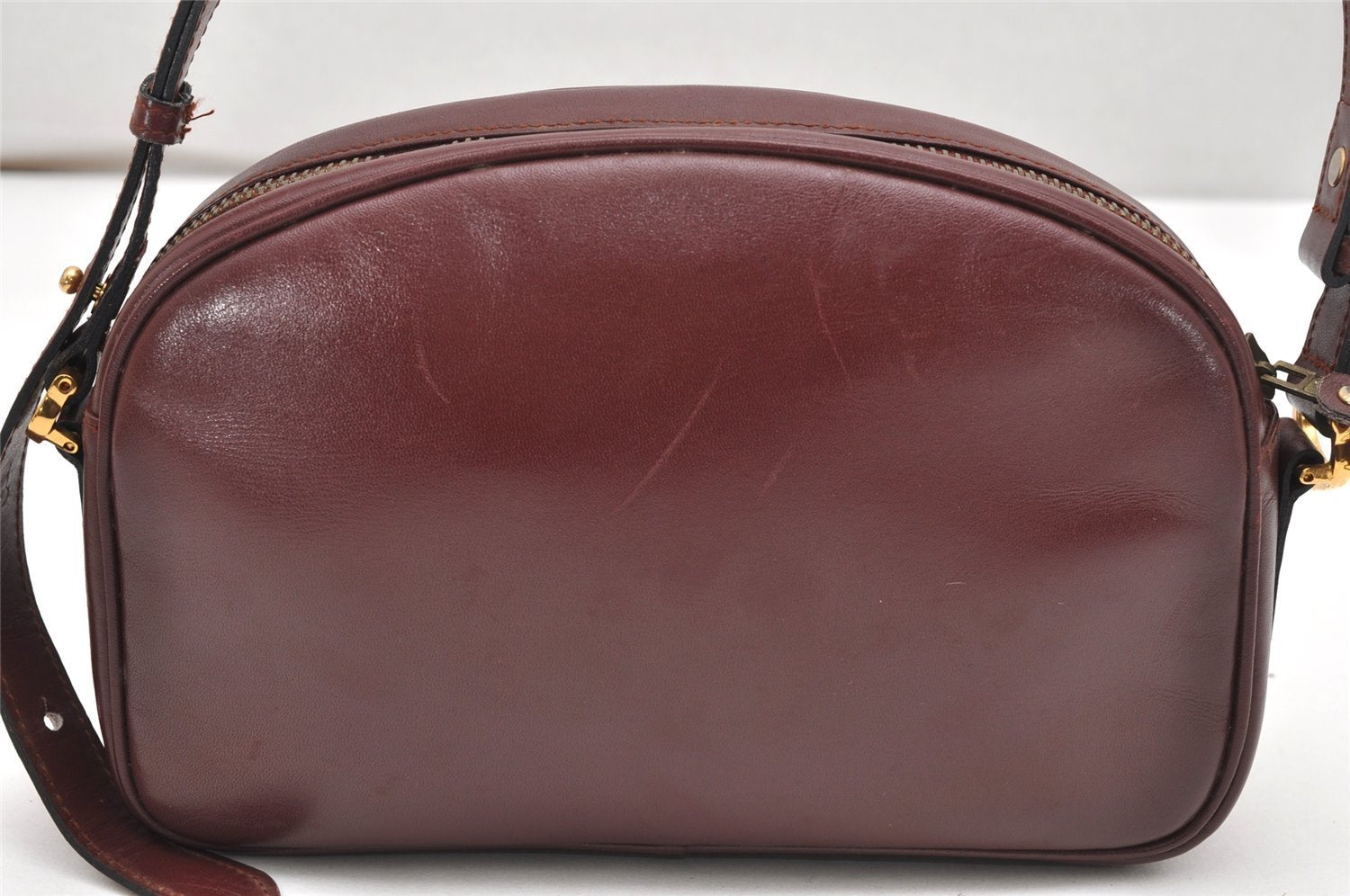 Authentic Cartier Must de Cartier Leather Shoulder Cross Bag Bordeaux Red 4384K