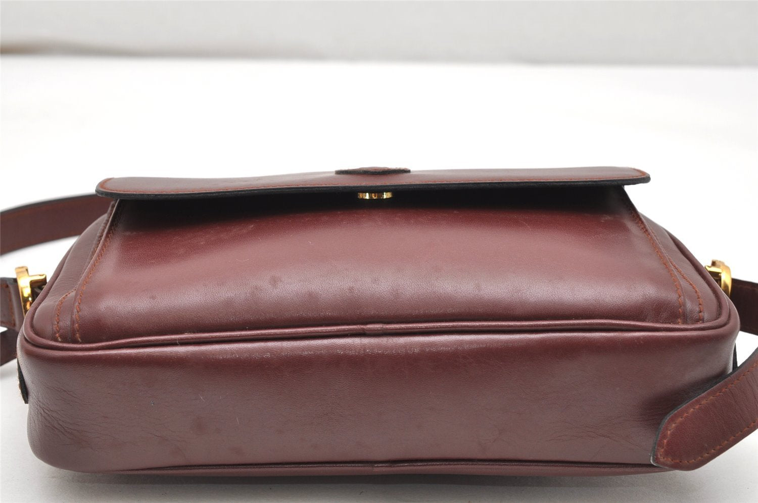 Authentic Cartier Must de Cartier Leather Shoulder Cross Bag Bordeaux Red 4384K