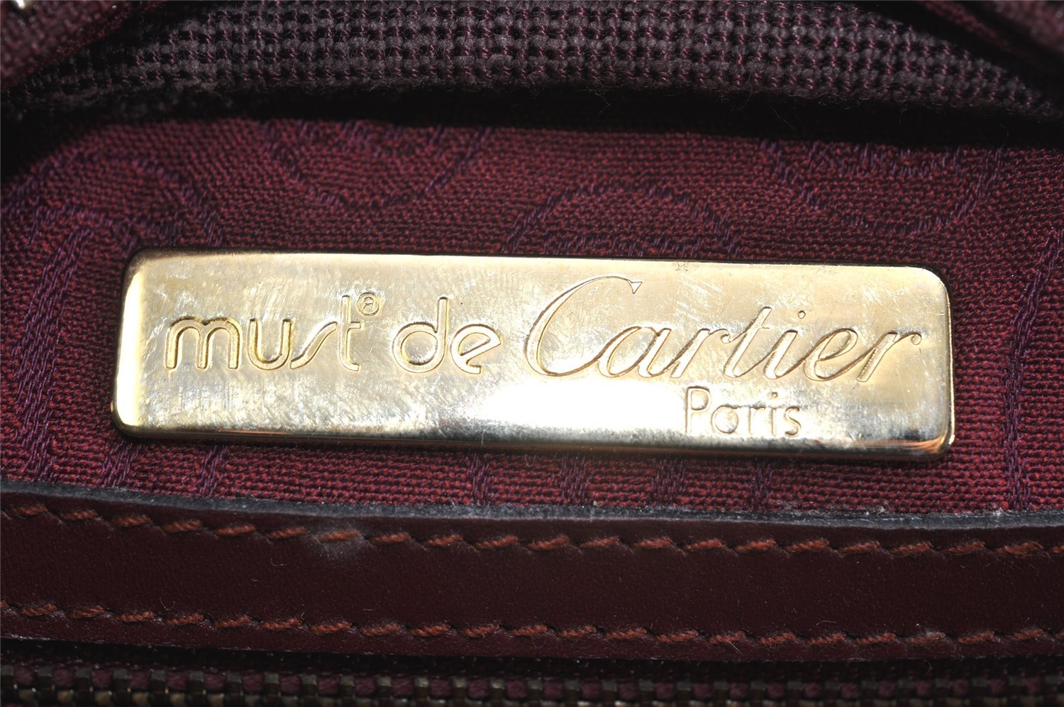 Authentic Cartier Must de Cartier Leather Shoulder Cross Bag Bordeaux Red 4384K