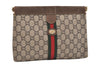 Authentic GUCCI Web Sherry Line GG Plus Clutch Bag PVC Leather Brown Junk 4385J