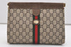 Authentic GUCCI Web Sherry Line GG Plus Clutch Bag PVC Leather Brown Junk 4385J