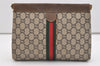 Authentic GUCCI Web Sherry Line GG Plus Clutch Bag PVC Leather Brown Junk 4385J