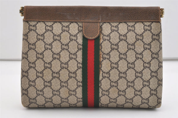 Authentic GUCCI Web Sherry Line GG Plus Clutch Bag PVC Leather Brown Junk 4385J