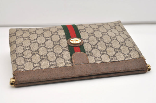 Authentic GUCCI Web Sherry Line GG Plus Clutch Bag PVC Leather Brown Junk 4385J