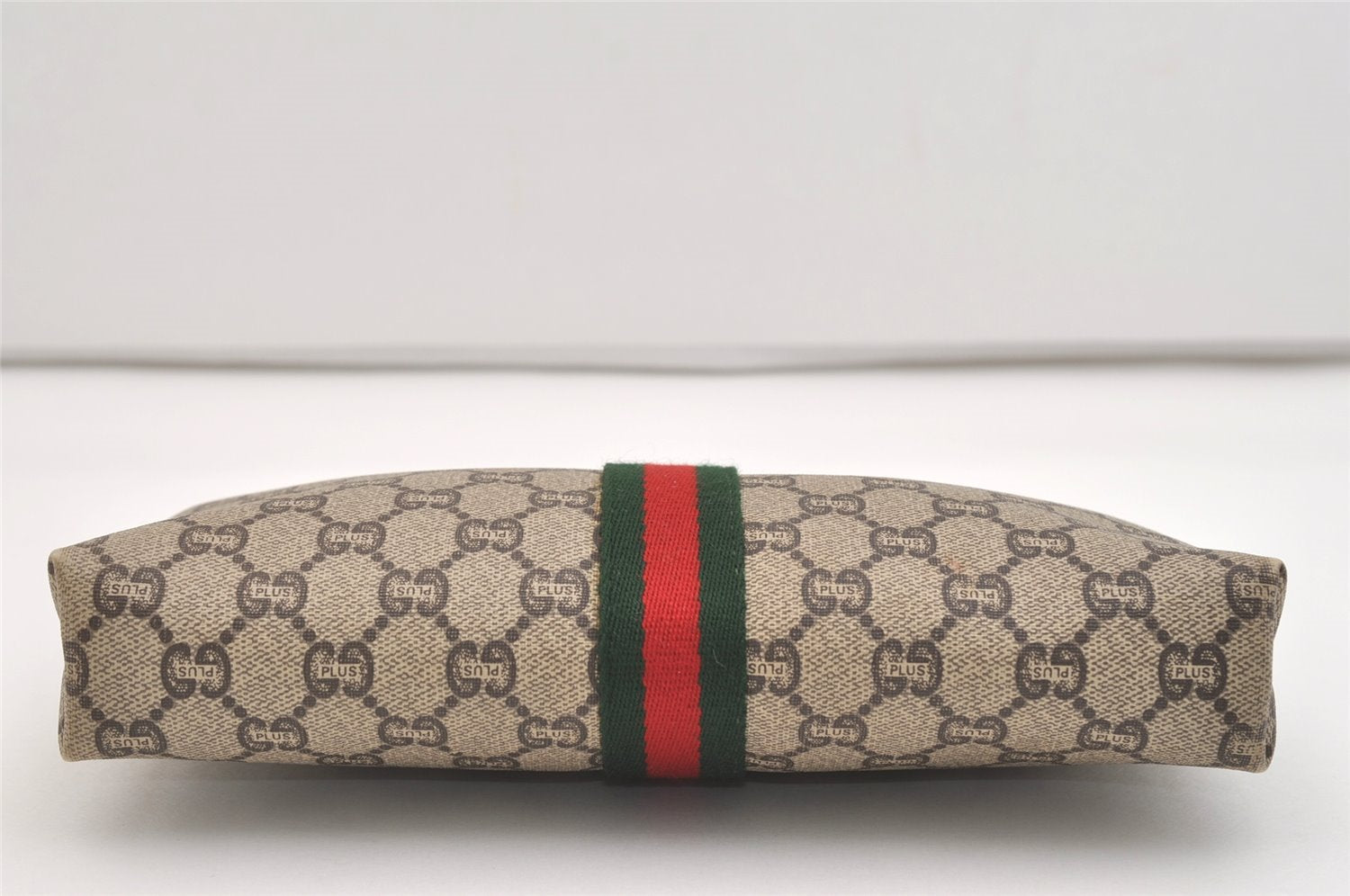 Authentic GUCCI Web Sherry Line GG Plus Clutch Bag PVC Leather Brown Junk 4385J