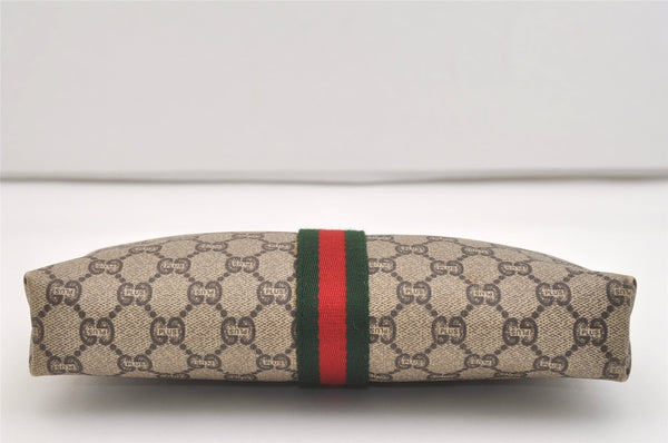 Authentic GUCCI Web Sherry Line GG Plus Clutch Bag PVC Leather Brown Junk 4385J