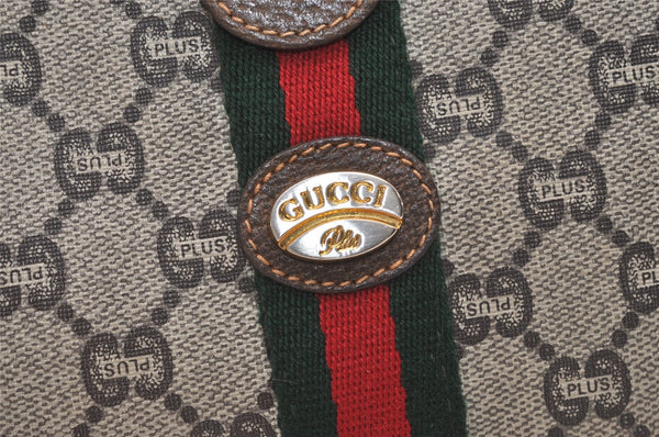 Authentic GUCCI Web Sherry Line GG Plus Clutch Bag PVC Leather Brown Junk 4385J