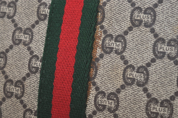 Authentic GUCCI Web Sherry Line GG Plus Clutch Bag PVC Leather Brown Junk 4385J