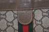 Authentic GUCCI Web Sherry Line GG Plus Clutch Bag PVC Leather Brown Junk 4385J