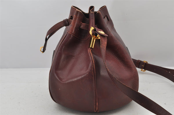 Authentic Cartier Must de Cartier Leather Drawstring Shoulder Bag Bordeaux 4385K