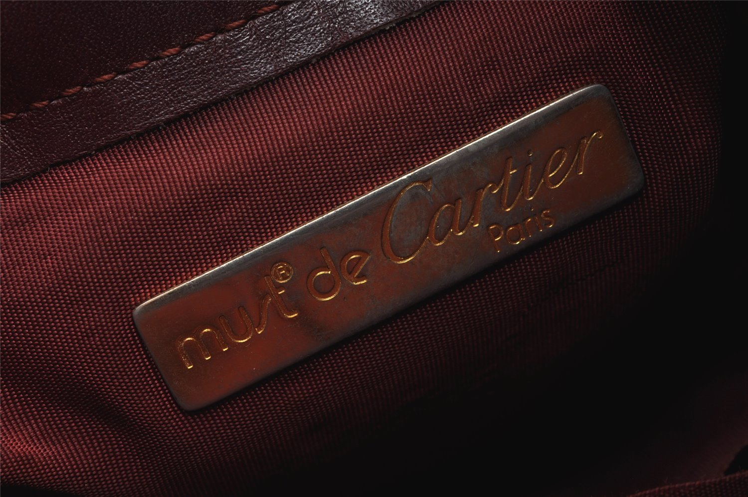 Authentic Cartier Must de Cartier Leather Drawstring Shoulder Bag Bordeaux 4385K