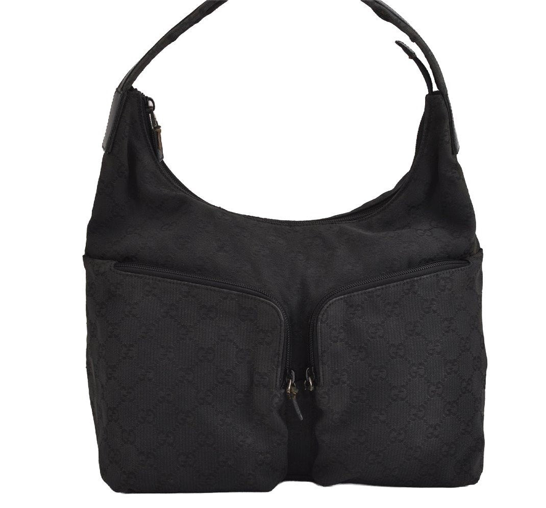 Authentic GUCCI Shoulder Hand Bag Purse GG Canvas Leather 0013380 Black 4386J