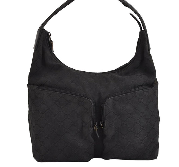 Authentic GUCCI Shoulder Hand Bag Purse GG Canvas Leather 0013380 Black 4386J