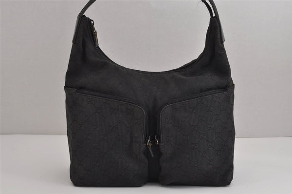 Authentic GUCCI Shoulder Hand Bag Purse GG Canvas Leather 0013380 Black 4386J