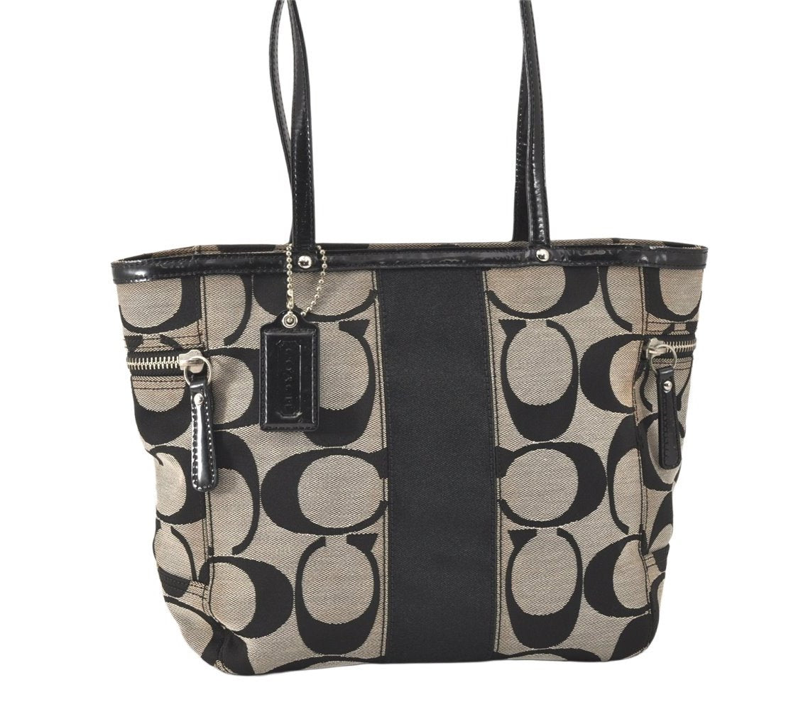 Authentic COACH Signature Shoulder Tote Bag Canvas Enamel 13280 Black 4386K