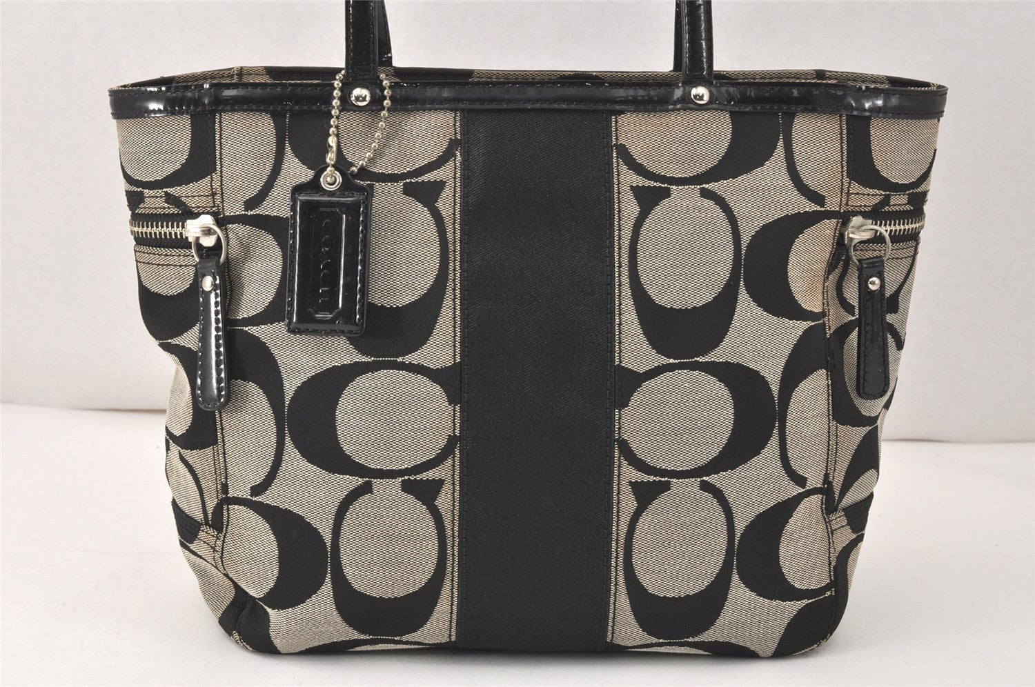 Authentic COACH Signature Shoulder Tote Bag Canvas Enamel 13280 Black 4386K