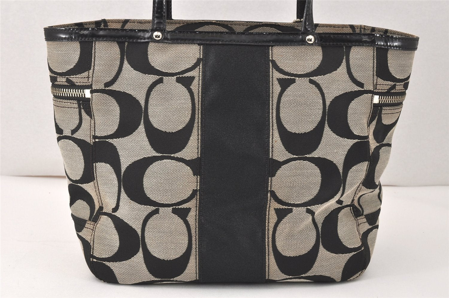 Authentic COACH Signature Shoulder Tote Bag Canvas Enamel 13280 Black 4386K