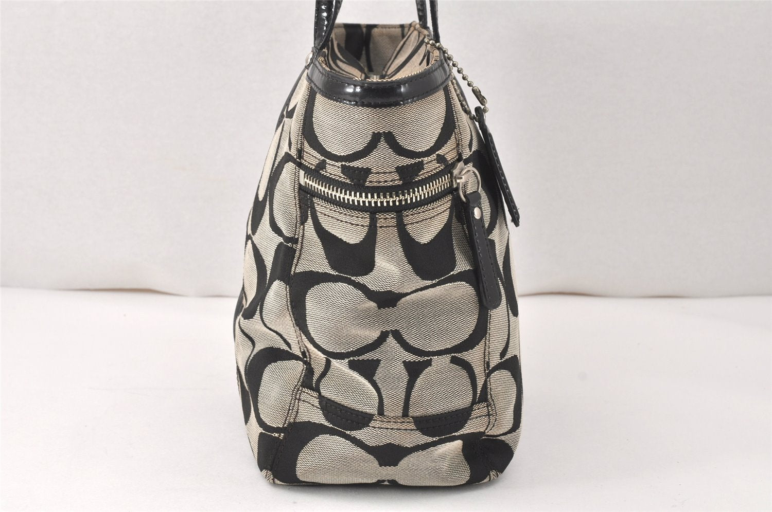 Authentic COACH Signature Shoulder Tote Bag Canvas Enamel 13280 Black 4386K