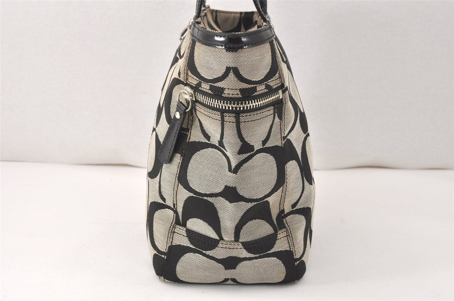 Authentic COACH Signature Shoulder Tote Bag Canvas Enamel 13280 Black 4386K