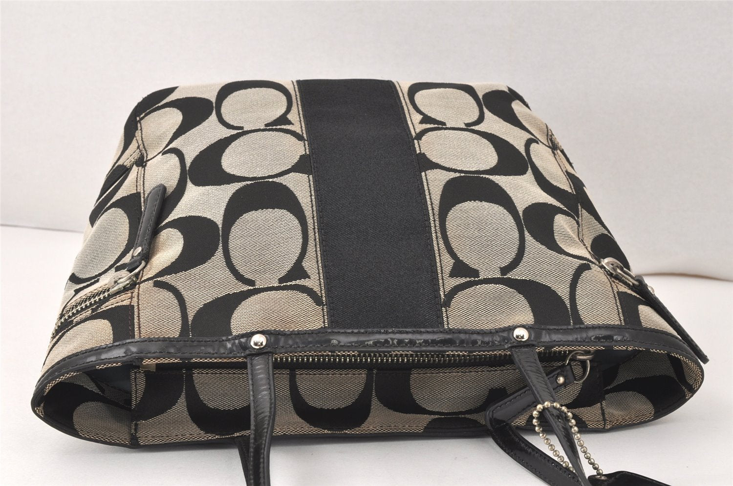 Authentic COACH Signature Shoulder Tote Bag Canvas Enamel 13280 Black 4386K