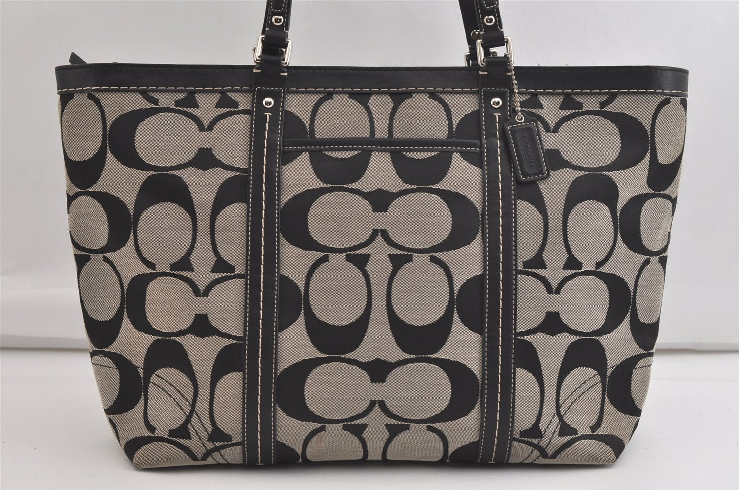 Authentic COACH Vintage Signature Shoulder Tote Bag Canvas Leather Black 4387K