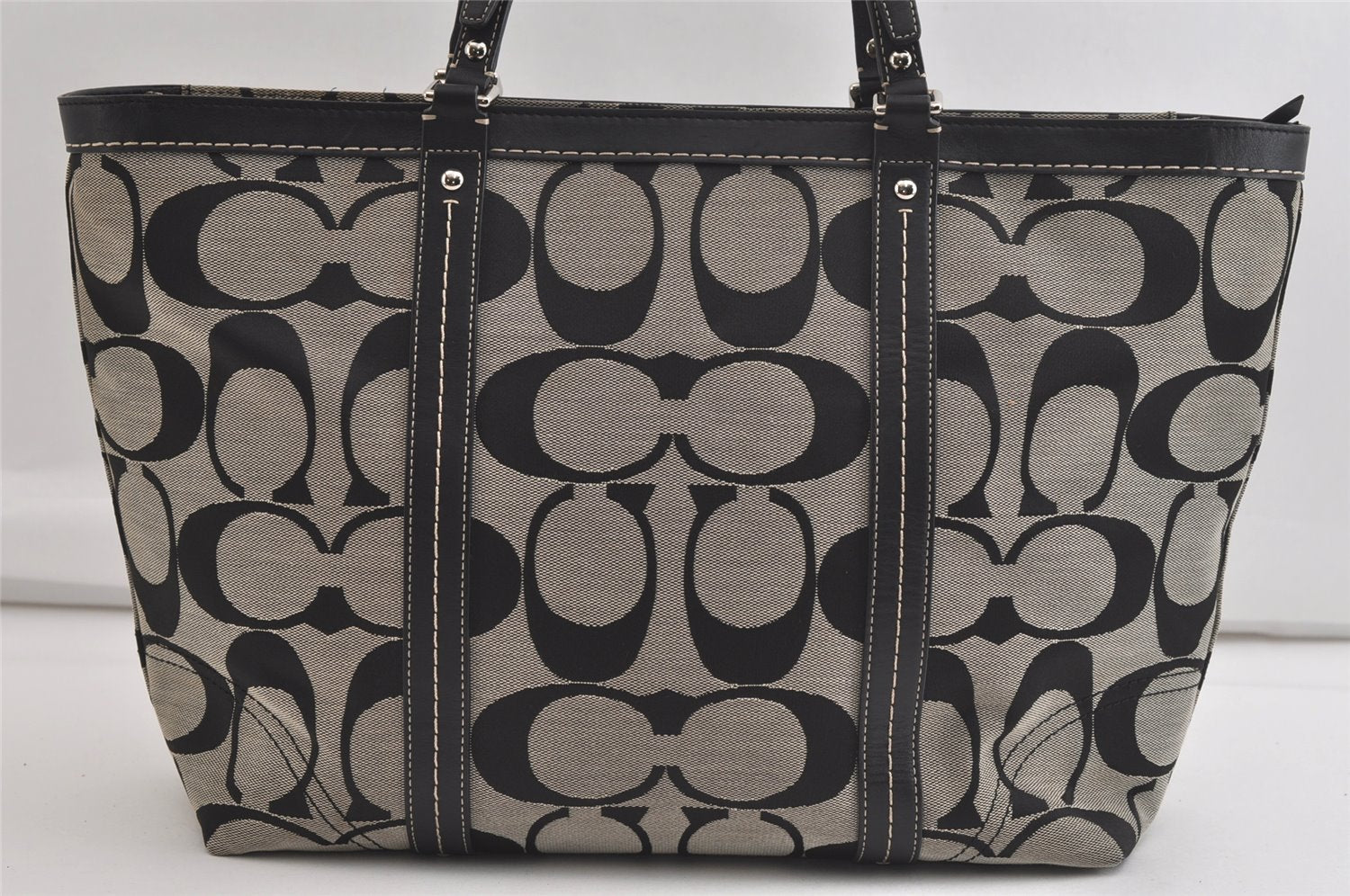 Authentic COACH Vintage Signature Shoulder Tote Bag Canvas Leather Black 4387K