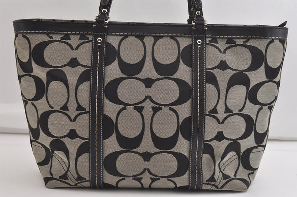 Authentic COACH Vintage Signature Shoulder Tote Bag Canvas Leather Black 4387K