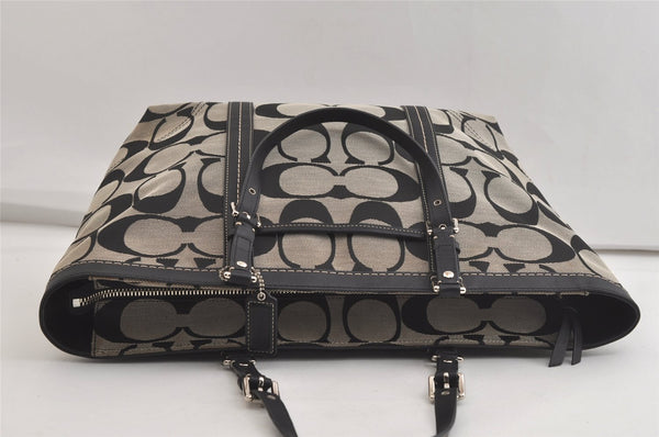 Authentic COACH Vintage Signature Shoulder Tote Bag Canvas Leather Black 4387K
