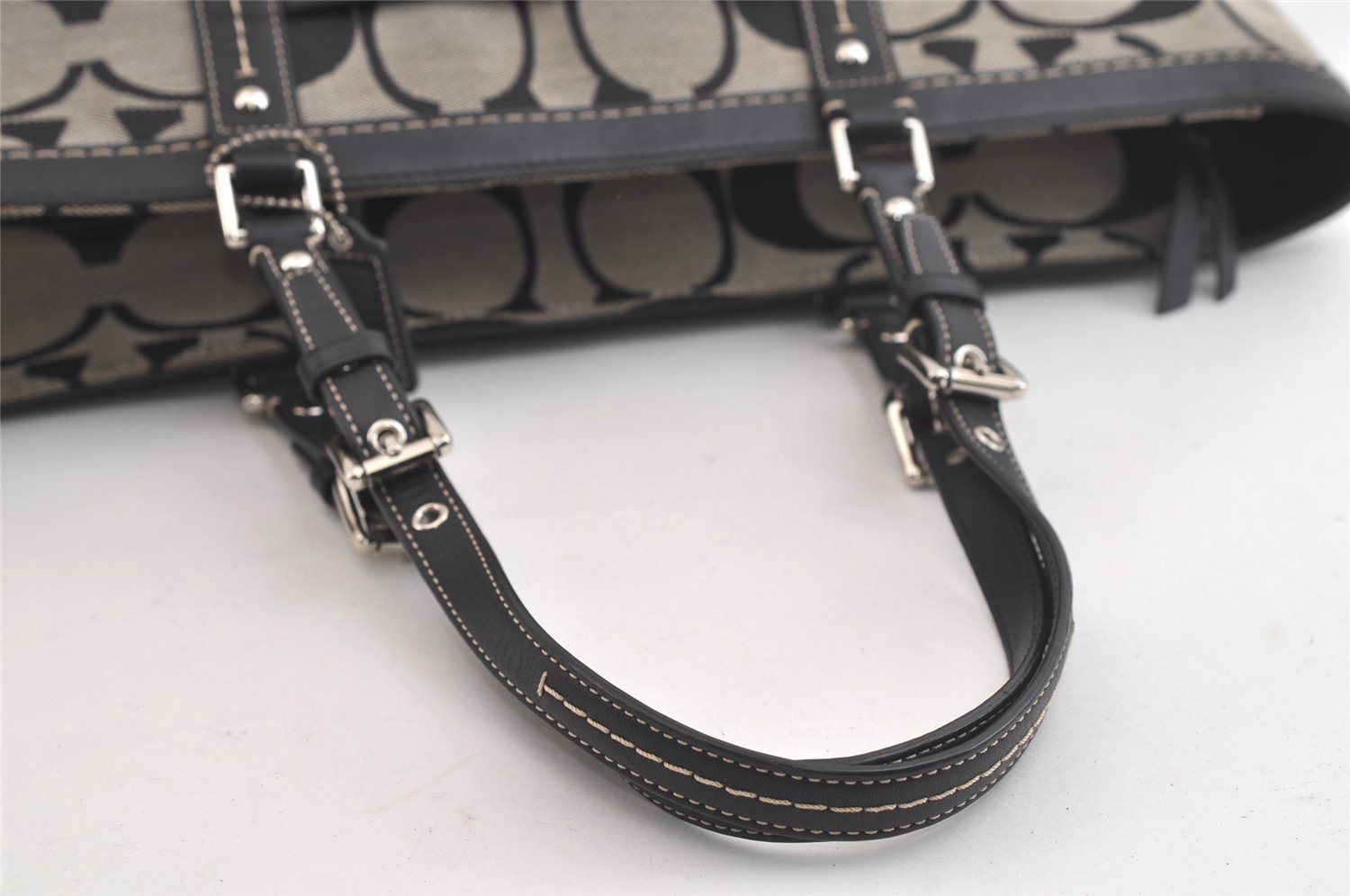 Authentic COACH Vintage Signature Shoulder Tote Bag Canvas Leather Black 4387K