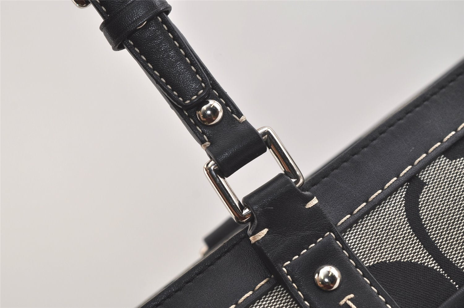Authentic COACH Vintage Signature Shoulder Tote Bag Canvas Leather Black 4387K