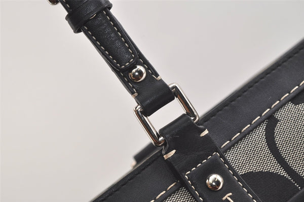Authentic COACH Vintage Signature Shoulder Tote Bag Canvas Leather Black 4387K