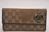 Authentic GUCCI Lovely Heart GG Canvas Leather Long Wallet 251861 Brown 4389J