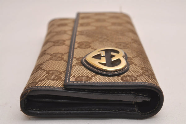 Authentic GUCCI Lovely Heart GG Canvas Leather Long Wallet 251861 Brown 4389J