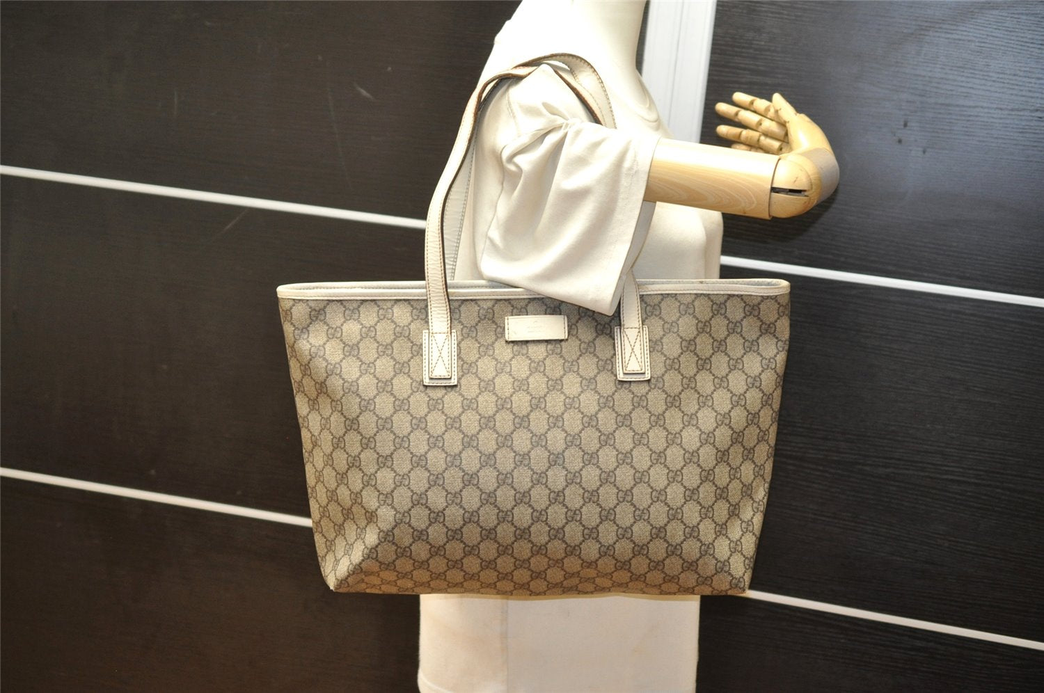 Authentic GUCCI Vintage Shoulder Tote Bag GG PVC Leather 211137 Brown 4390K