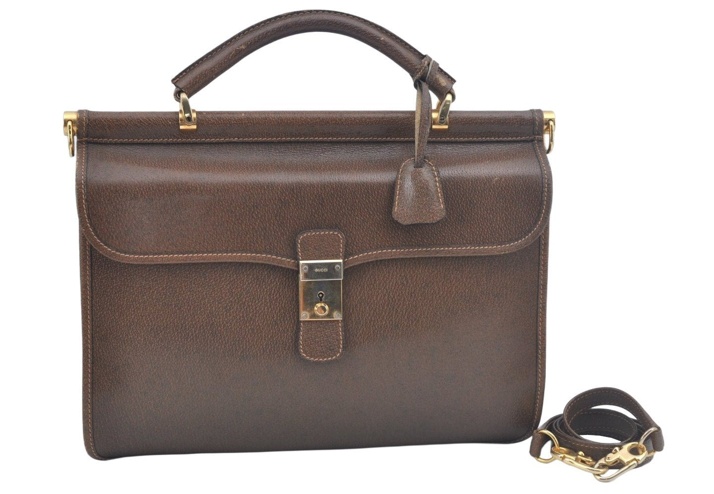 Authentic GUCCI Vintage 2Way Hand Shoulder Bag Purse Leather Brown 4392K