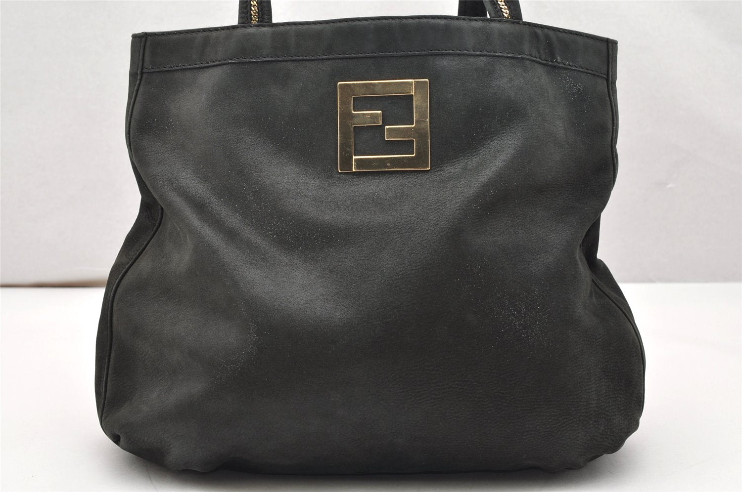 Authentic FENDI Vintage Chain Shoulder Hand Bag Leather Black 4393K