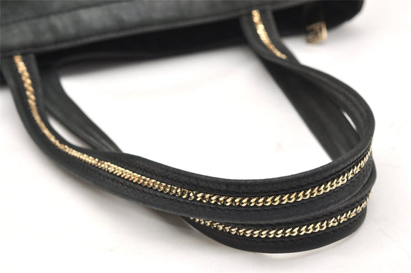 Authentic FENDI Vintage Chain Shoulder Hand Bag Leather Black 4393K