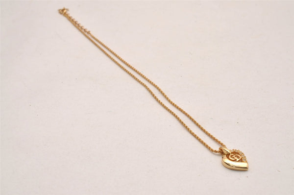 Authentic Christian Dior Gold Tone Rhinestone Chain Pendant Necklace CD 4394J