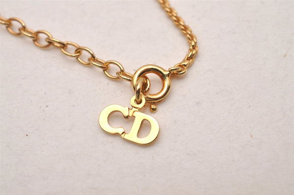 Authentic Christian Dior Gold Tone Rhinestone Chain Pendant Necklace CD 4394J