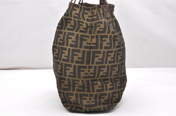 Authentic FENDI Vintage Zucca Shoulder Tote Bag Nylon Leather Brown Junk 4394K