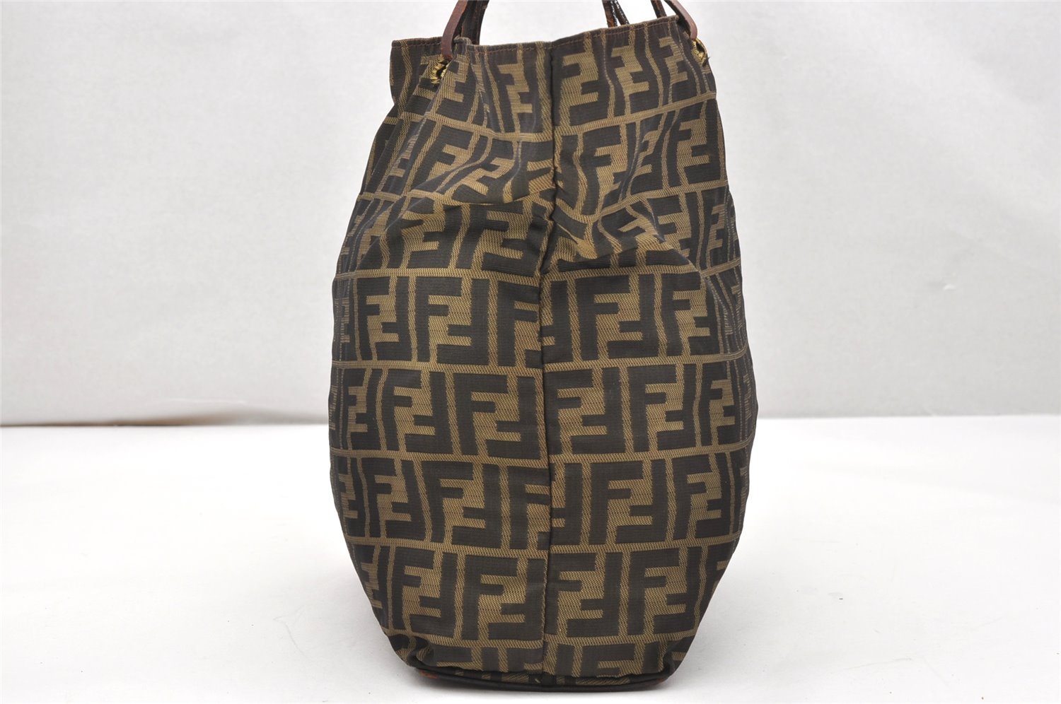 Authentic FENDI Vintage Zucca Shoulder Tote Bag Nylon Leather Brown Junk 4394K