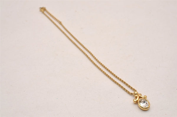 Authentic Christian Dior Gold Tone Chain Rhinestone Pendant Necklace CD 4395J